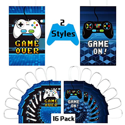 Epakh 16 Pack Gamer Themed Birthday Party Favors Video Game Gift Bags with Handle for Kids Boys Gaming Goody Candy Treat Bags for Birthday Party Supplies Decorations