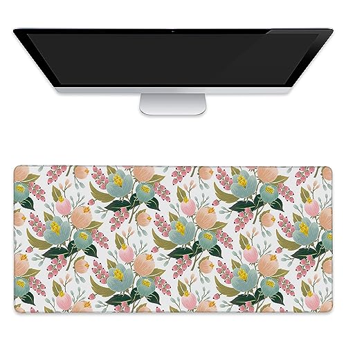 Large Mouse Pad Spring Flowers Extended Gaming Mouse Pad Desk Mat Stitched Edges Mousepad Non-Slip Rubber Base Keyboard Pad for Laptop Computer PC 35.4 x 15.7 inches - color: Spring Flowers