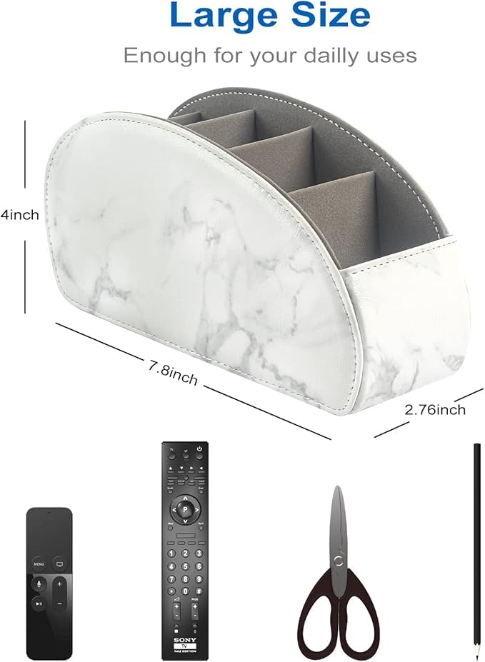 Remote Control Holder with 5 Compartments – [Upgrade Version] PU Leather Remote Caddy Desktop Organizer Store TV, DVD, Blu-Ray, Media Player, Smart Phones, Heater Controllers(Marble white) - color: Marble White