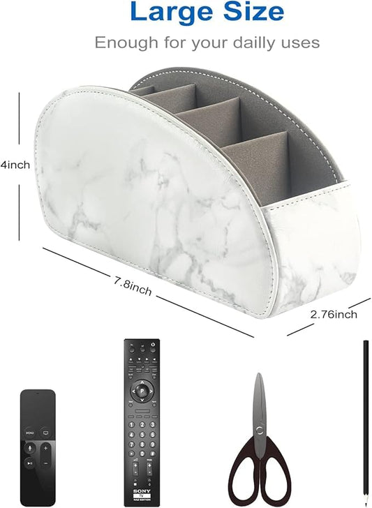 Remote Control Holder with 5 Compartments – [Upgrade Version] PU Leather Remote Caddy Desktop Organizer Store TV, DVD, Blu-Ray, Media Player, Smart Phones, Heater Controllers(Marble white) - color: Marble White