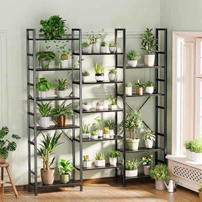 SUPERJARE Triple Bookshelf, Bookcase with 17 Open Display Shelves, Wide Book Shelf Book Case for Home & Office, 6 Tier, Black, ABC003B - color: Black, size: 6 Tier