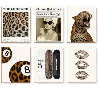 Trendy Leopard Wall Poster - Stockholm Style Room Decor for Women - Luxury Fashion Posters for Home Bedroom Apartment Dorm - HD Prints - Set of 6 Pieces - 8 x 10 inch - UNFRAMED