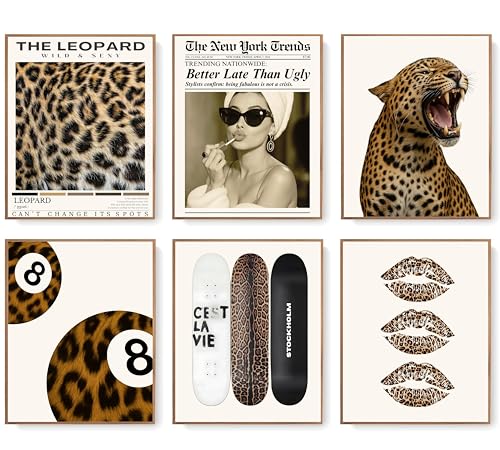 Trendy Leopard Wall Poster - Stockholm Style Room Decor for Women - Luxury Fashion Posters for Home Bedroom Apartment Dorm - HD Prints - Set of 6 Pieces - 8 x 10 inch - UNFRAMED