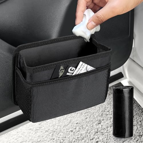 Accmor Collapsible Car Trash Can, Vehicle Garbage Organizer Holder Bin with One Roll Trash Bag, Waterproof Hanging Mini Auto Dustbin Accessories Storage Container for Vans, SUVs - color: Black/Gray