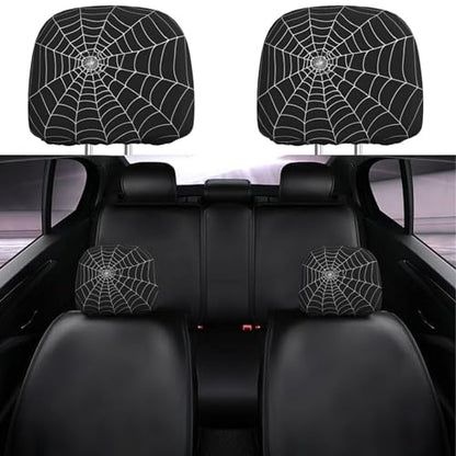 Dujiea 2 Pack White Spider Web Car Headrest Covers, Universal Soft Car Seat Head Rest Cover Protector, Vehicle Accessories Fabric Headrest Cover for Cars Vans Trucks - color: White Spider Web
