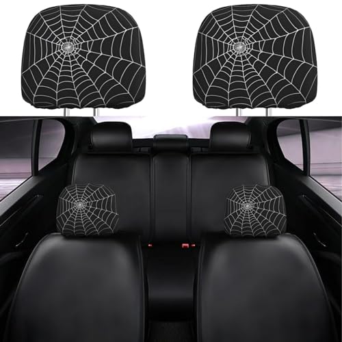 Dujiea 2 Pack White Spider Web Car Headrest Covers, Universal Soft Car Seat Head Rest Cover Protector, Vehicle Accessories Fabric Headrest Cover for Cars Vans Trucks - color: White Spider Web