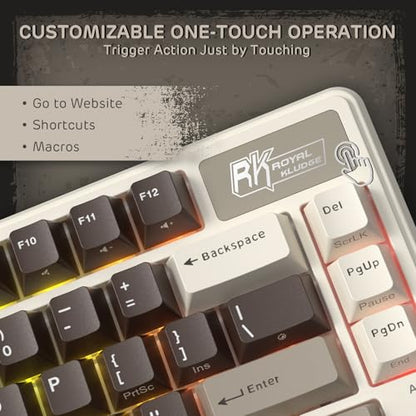 RK ROYAL KLUDGE L75 Gasket Mount Mechanical Keyboard w/Knob/Macro Keys & Touchable Nameplate, Tri-Mode 75% TKL Wireless Keyboard BT/2.4G/USB-C, Hot Swappable, Pro Software, Massive 8000mAh Battery - color: Mocha Gray, size: Linear Cream Switch