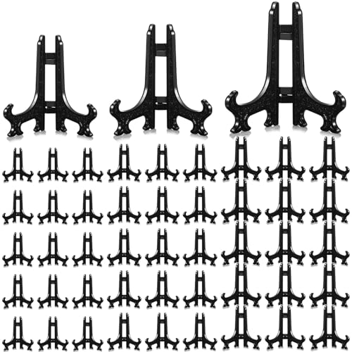 Patelai 48 Pcs Mini Easel Stands 3 4 5 Inch Plastic Plate Stand Holder Display Picture Easel for Display Picture Frame Collectibles Desktop Weddings Party Home Decoration (Black) - color: Black, size: 3,4,5 Inch