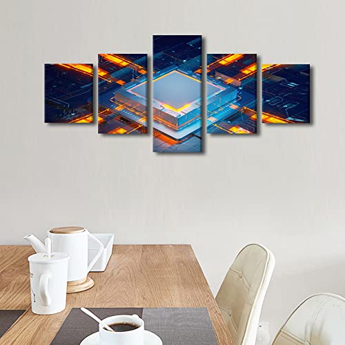 TUMOVO Office Wall Decor AI Circuit Board Prints Wall Art CPU and GPU Concept Canvas Painting for Wall Decorations 5 Piece Canvas Wall Art Canvas Artwork Wall Decor Wall Hanging Decor, 50"x24" - color: Artwork-11, size: 50''Wx24''H