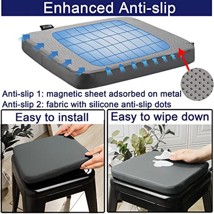 BUYUE Enhanced Anti-Slip Magnetic Bar Stool Cushion 1 Piece, Luxury PU Leather Waterproof Small Seat Cushion for Café Bistro Stackable Metal Stool (Square, Dark Gray, 1) - color: Dark Gray, style: Square-1 Pcs
