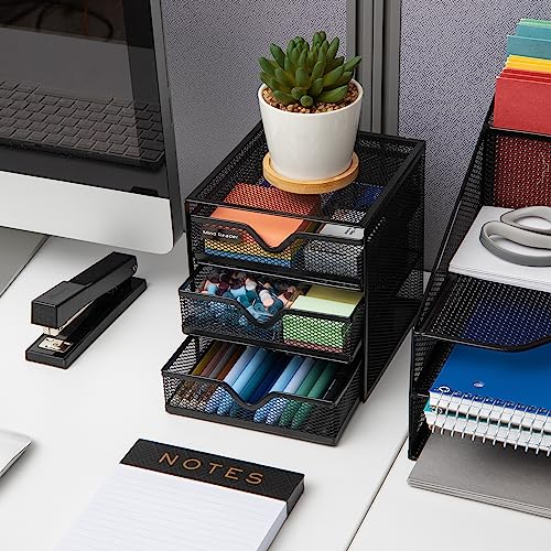 Mind Reader Desktop Accessory Storage, Desk Supplies, Organizer, Office, Metal Mesh, 6.25" L x 6.5" W x 6.5" H, Black (Pack of 4) - size: 6.25"L x 6.5"W x 6.5"H (Pack of 4)