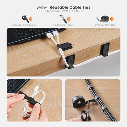 EUREKA ERGONOMIC Metal 316 PCS Cable Management Organizer Kit Cable Raceways, 6 Cable Holder, 4 Cord Sleeve, 60 Wire Clips, 2 Roll Self Adhesive Wire Ties, 100 Zip Ties Under PC Desk, Black