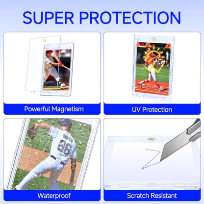 Basthalan 100ct Magnetic Card Holder, 35pt Slim One Touch Card Holder, Hard Plastic U-V Protectors, Mag Hard Case for Trading, Sports, Game, Football, Baseball Cards - size: 100 PACK SLIM