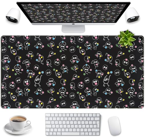 Desk Mat Cute Black Anime Sprite Gaming Mouse Pad XXL Large Extended Kawaii Laptop Keyboard Mouse Mat with Stitched Edges, Non-Slip Computer Desktop Mat for Women Office Desk Decor 31.5x15.7 in - color: Black Anime Sprite
