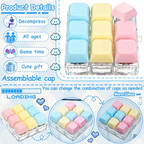 Keyboard Fidget Toy, Keyboard Keychain Fidget Toys, 9-in-1 Clicker Fidget Toy, Stress Relief Desk Decompression Button, Anxiety Relief Valentine's Day Gifts (3 Color-Pink Yellow Blue) - color: 3 Color-pink Yellow Blue