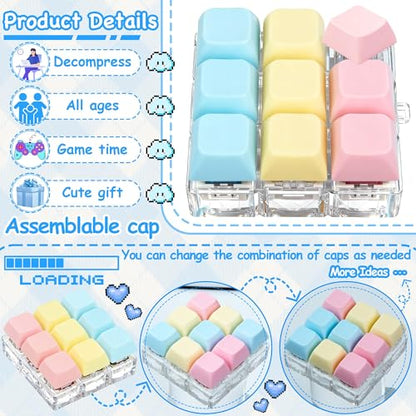 Keyboard Fidget Toy, Keyboard Keychain Fidget Toys, 9-in-1 Clicker Fidget Toy, Stress Relief Desk Decompression Button, Anxiety Relief Valentine's Day Gifts (3 Color-Pink Yellow Blue) - color: 3 Color-pink Yellow Blue