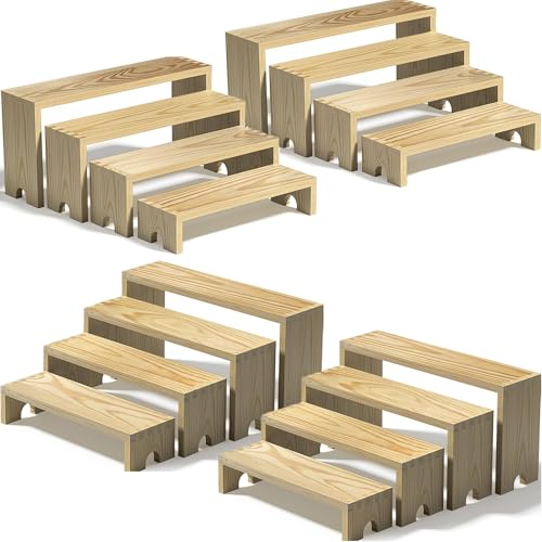 4 Set Wooden Tiered Risers Display Stands for Vendor Events,Stackable Wood Cupcake Display Stand,Farmhouse Decor Wood Dessert Table Display Set,Vendor Booth Display Items,Food Display Risers for Party - color: Original Wood, size: 4 PACK