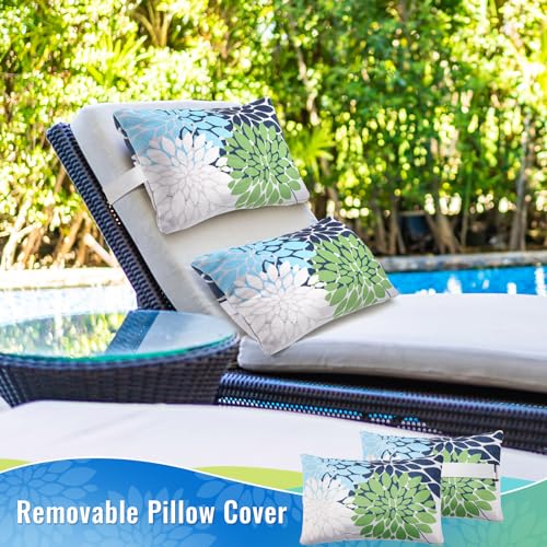 Juexica 2 Pack Chaise Lounge Pillow with Strap Outdoor Waterproof Beach Chair Neck Headrest Pillow Adjustable Elastic Band for Hammock Lumbar Recliner Pillows for Patio Pool Chair(Floral Style) - style: Floral Style
