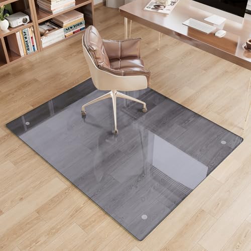 Glass Chair Mat 36" x 46" Heavy Duty Tempered Glass Office Chair Mat, Glass Floor Mat with Round Corner and Polished Edge for Smooth Glide, Office Chair Mat for Carpet, Hardwood Floor, Grey - color: Grey, size: 46" x 36"
