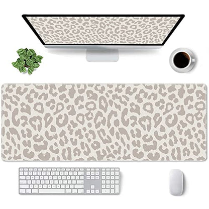 Large Mouse Pad Gaming Mousepad XL Beige Leopard Print Desk Mat Mouse Pad Long 31.5x11.8 in Extended Big Cute Mousepad Waterproof Desk Pad with Non-Slip Base and Stitched Edges for Computer Keyboard - color: Grey Leopard Print