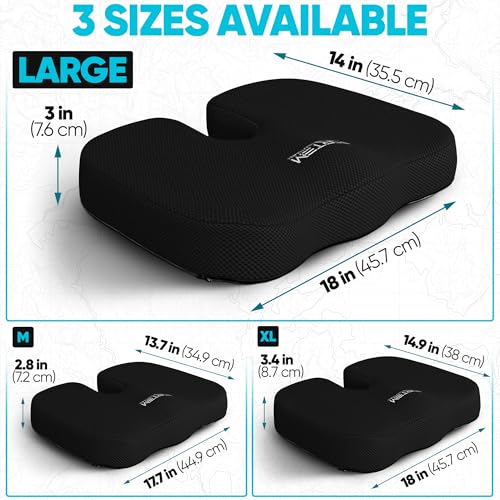 FORTEM Seat Cushion, Office Chair Cushion, Lumbar Support Pillow for Office Chair, Memory Foam Car Seat Cushions, Sciatica Coccyx Tailbone Pain Relief, Cushions for Back Support, Washable, Non Slip - color: Black Velour, size: Large