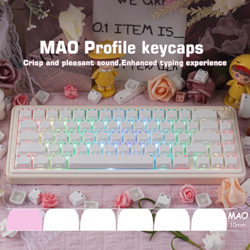 White Keycaps - Shine Through PBT Keycaps,113 Keys Side Print Cute Cat Keycaps, Mao Profile Custom Keycap for 60 65 75 100 Percent Cherry MX Mechanical Keyboard - color: White Cat