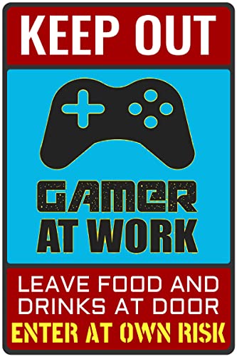 Keep Out Gamer at Work Sign - Cool Gaming Poster for Game Room Decor and Boys Room Setup - Teens Cool Gamer Stuff 12" * 8" (159)