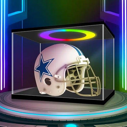 LANSCOERY Acrylic Display Case 15.8x11x11.8 in, 10mm Base, RGB Ring Light, 3mm Clear Panels, Front Door for Action Figures and Models - size: 15.8x11x11.8inch; 40x28x30cm