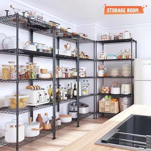 Romorgniz 5-Tier Shelf 1010LBS Storage Shelves Adjustable Wire Shelving,Tool-Free Assembly,Metal Shelving Unit for Kitchen Pantry Closet Laundry Bathroom 59" Hx21.7 Wx13.8 D - size: 59"Hx21.7"Wx13.8"D-Black