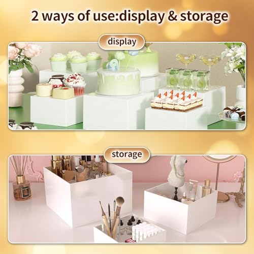 6 pcs white Acrylic Buffet Risers ，Buffet Risers Set，Mini Acrylic Signs，Nested riser with hollow bottom，Display stands for parties, restaurants, jewelry and collectibles (white, 6 pcs 3in to 8in) - color: white, size: 6 pcs 3in to 8in