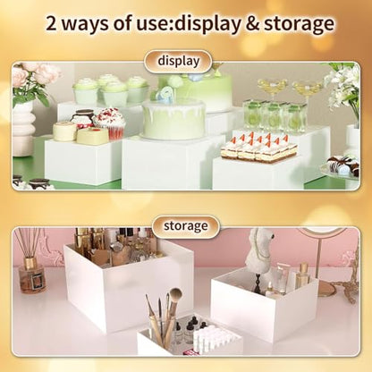 6 pcs white Acrylic Buffet Risers ，Buffet Risers Set，Mini Acrylic Signs，Nested riser with hollow bottom，Display stands for parties, restaurants, jewelry and collectibles (white, 6 pcs 3in to 8in) - color: white, size: 6 pcs 3in to 8in