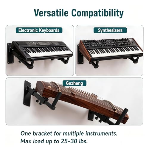 Musical Keyboard Wall Mount, 12.5-19" Telescopic Piano Keyboard Stand Holder, Versatile Wall-Mounted Musical Instrument Display Rack for Synth, MIDI, Electric Piano (1 Pair)