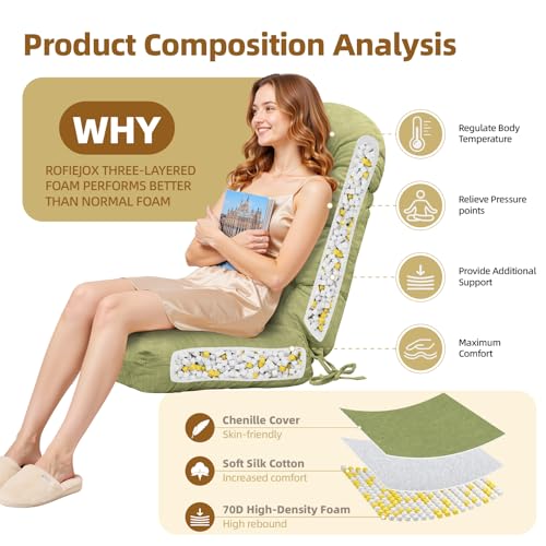 Rocking Chair Cushion - Chenille Fabric, High-Density Sponge, Durable Comfort Non-Slip Bottom Tufted Seat Pads with Ties, Chenille︱Grass Green, 44x19x4 inch - color: Chenille | Grass Green