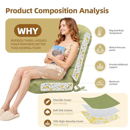 Rocking Chair Cushion - Chenille Fabric, High-Density Sponge, Durable Comfort Non-Slip Bottom Tufted Seat Pads with Ties, Chenille︱Grass Green, 44x19x4 inch - color: Chenille | Grass Green