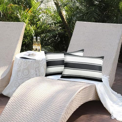 Adabana Outdoor Waterproof Pillow for Chaise Lounge Chair 2 Pack Black and White Stripe Headrest Pillow Lumbar Adjustable Strap for Beach Poolside Patio Office Patio Garden - color: White and Black Stripes
