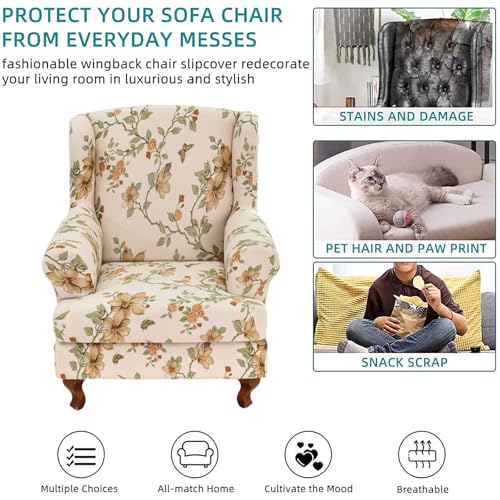 KRFOONN Wingback Chair Covers Slipcovers 2 Piece Stretch Wing Chair Covers Spandex Slipcovers Wingback Sofa Covers Armchair Covers Non-Slip Furniture Protector for Living Room Wingback Chairs, A24 - color: A24