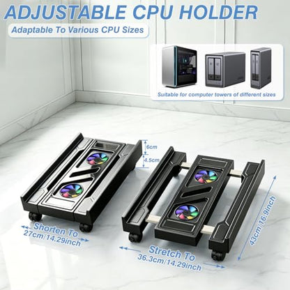 PC Stand for PC Tower With F, Computer Desktop Stand with 4 Lockable Castors, Universal Adjustable CPU Stand with Wheels - (New Black)