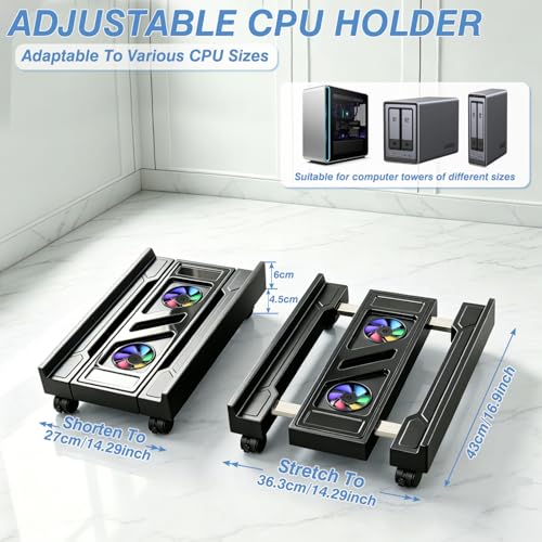 PC Stand for PC Tower With F, Computer Desktop Stand with 4 Lockable Castors, Universal Adjustable CPU Stand with Wheels - (New Black)