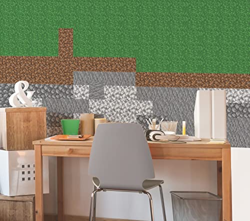 RoomMates Minecraft Block Strips Peel and Stick Wall Decals, 16 Decal Set, Vinyl, Green, Gray, Brown, Removable Repositionable, No Sticky Residue, For Renters and Homeowners - size: (Pack of 1)