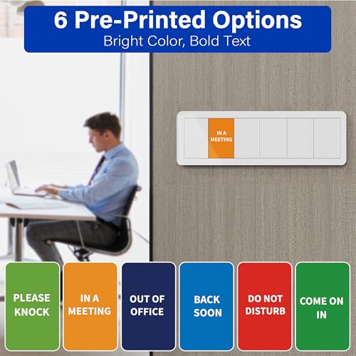Office Door Signs with 6 Printed Status Options – Do Not Disturb, Out of Office, In a Meeting, Please Knock, Back Soon, Come on in – Includes Custom Personalized Blank Sticker for Privacy Workspace or Studio Available and Away - style: Silver-Come on in