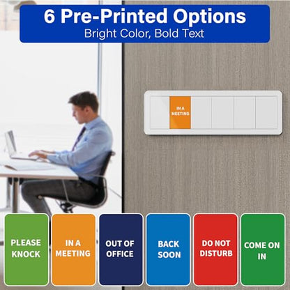 Office Door Signs with 6 Printed Status Options – Do Not Disturb, Out of Office, In a Meeting, Please Knock, Back Soon, Come on in – Includes Custom Personalized Blank Sticker for Privacy Workspace or Studio Available and Away - style: Silver-Come on in