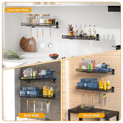 BABKAS 4 Pack Garage Wall Shelving,16.5" x 12.2" Garage Shelving Wall Mounted for Garage, Office,Laundry Room,Basement,Closet and Kitchen, Holds Up to 320 Lbs