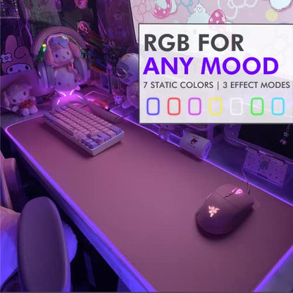 Tilted Nation Pink Mouse Pad | RGB Gaming Mouse Pad Pink (Create Your Dream Setup) Large LED Mousepad Mats for Desk with 8 Light Modes, Smooth Gliding, and Easy to Clean - Girl Gaming Accessories - color: Pink