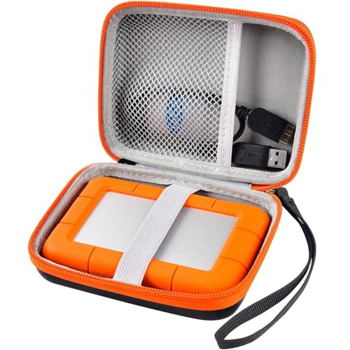 Case Compatible with LaCie Rugged Mini 1TB/ 2TB/ 4TB/ 5TB External Hard Drive Portable HDD, Storage Holder for Hard Drives for Mac and PC Computer & USB 3.0 2.0 Cable SD Cards (Orange) - color: Orange