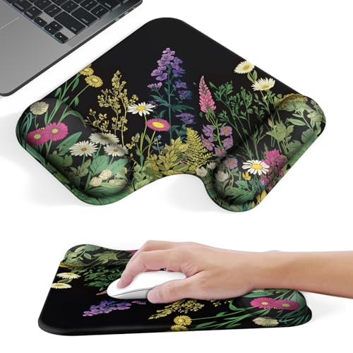 Ergonomic Mouse Pad with Gel Wrist Rest (1"& 1.2" Dual Height) - Mouse Pads Compact Mousepad Desk Mat Office, Gaming & Carpal Tunnel Relief | Non-Slip Rubber Base | Wildflower Black - color: Wildflower Black