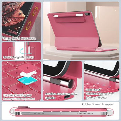 RAYMCRAFT for iPad 11th(A16, 2025)/10th Generation Case with Keyboard, Magic Keyboard 2022, Springy Backlit Keys, Stain-Resistant Surface, Multi-Touch Trackpad, Hot Pink - color: Hot Pink