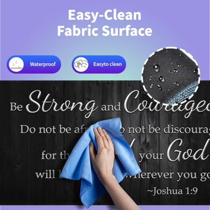 Motivational Large Gaming Mouse Pad (31.5" x 15.8")- Inspirational Bible Verse Scripture Quote Joshua 1:9 Be Strong and Courageous Rustic Black Wood, Stitched Anti-Slip Desk Mat - color: Christian Bible Verse Scriptures
