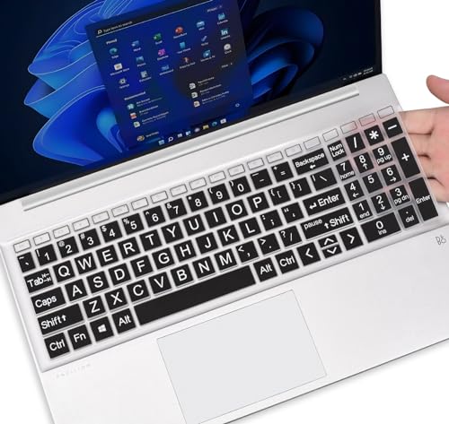 Large Print Keyboard Cover Skin for 2026 2025 HP 15.6 inch Laptop15-fc 15-fd Series, HP 15-fc0499nr 15-fc0502nr 15-fc0399nr 15-fc0099nr fc0245dx fc0047nr 15-fd0023dx 15-fd0123dx 15-fd0127dx 15t-fd100 - color: Black(Large Font)