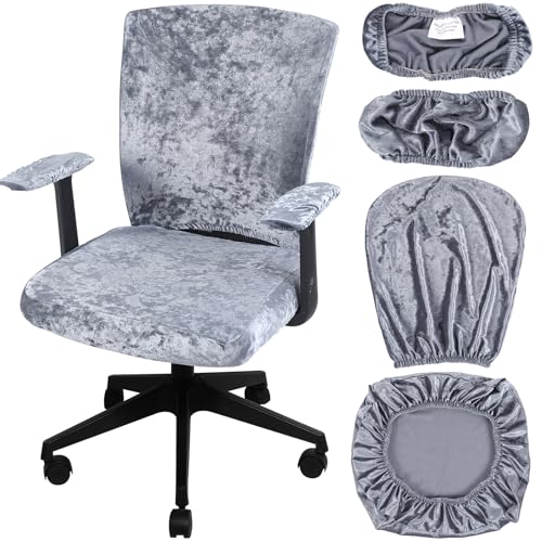 Tallew 4 Pcs Office Chair Covers Set Computer Universal Protective Stretchable Chair Seat Covers Desk Armrest Slipcovers Pads Office Cushion Backrest for Rotating(Grey) - color: Grey