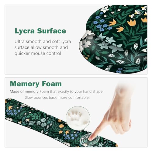 ARTSO XXL Large Gaming Mouse Pad with Wrist Rest, Ergonomic Mouse Pad, Keyboard Wrist Rest, Home Office Desk Accessories, Green Flower Plants - color: Green Flower Plants